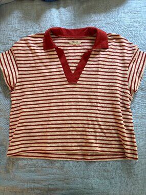 Orange and White Striped Madewell Cropped Polo Tee